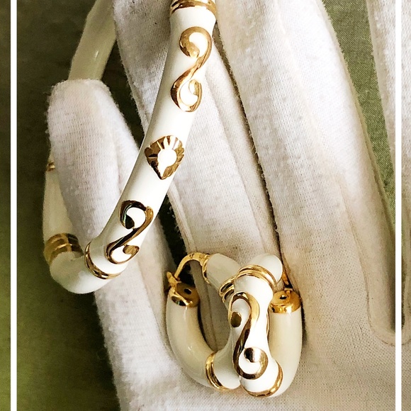 VTG Sterling Inlay Bracelet & Earring Set Ivory - Picture 1 of 7